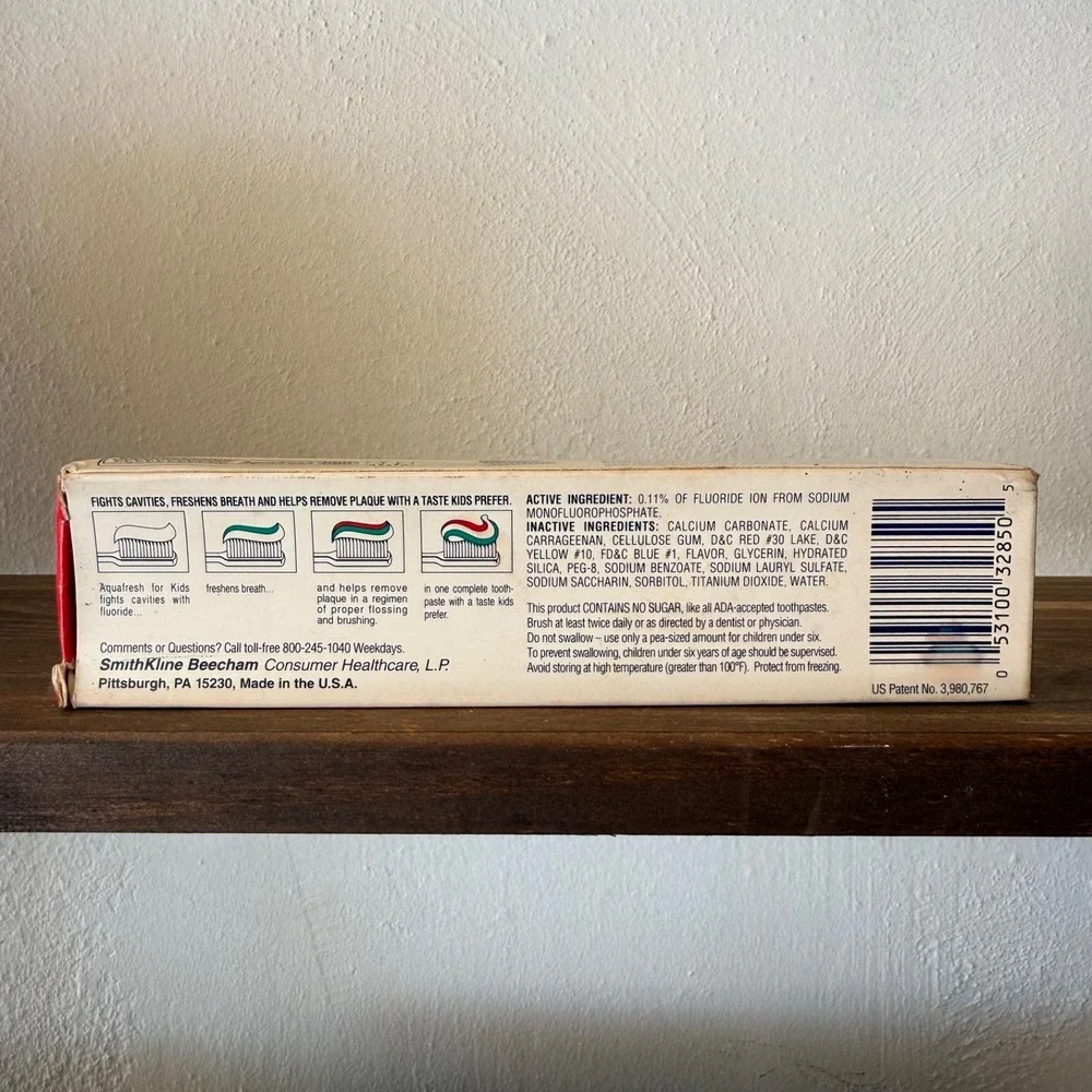 Vintage Aquafresh Kids Toothpaste NOS 4.6 oz Bubblemint with Box HTF Prop Rare